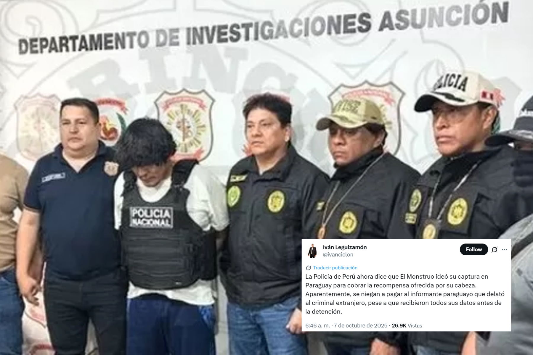 Periodista paraguayo denuncia que PNP se negaría a pagar recompensa por 'El Monstruo'