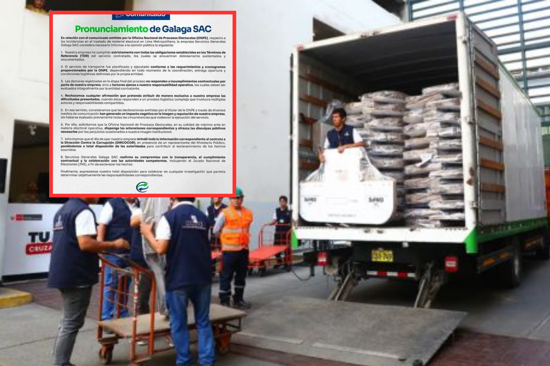 Empresa Galaga SAC deslinda responsabilidades por fallas logísticas que afectaron el desarrollo de la jornada electoral.